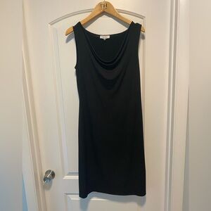 Calvin Klein Black Sheath Midi Dress Draped Neck Sleeveless sz M